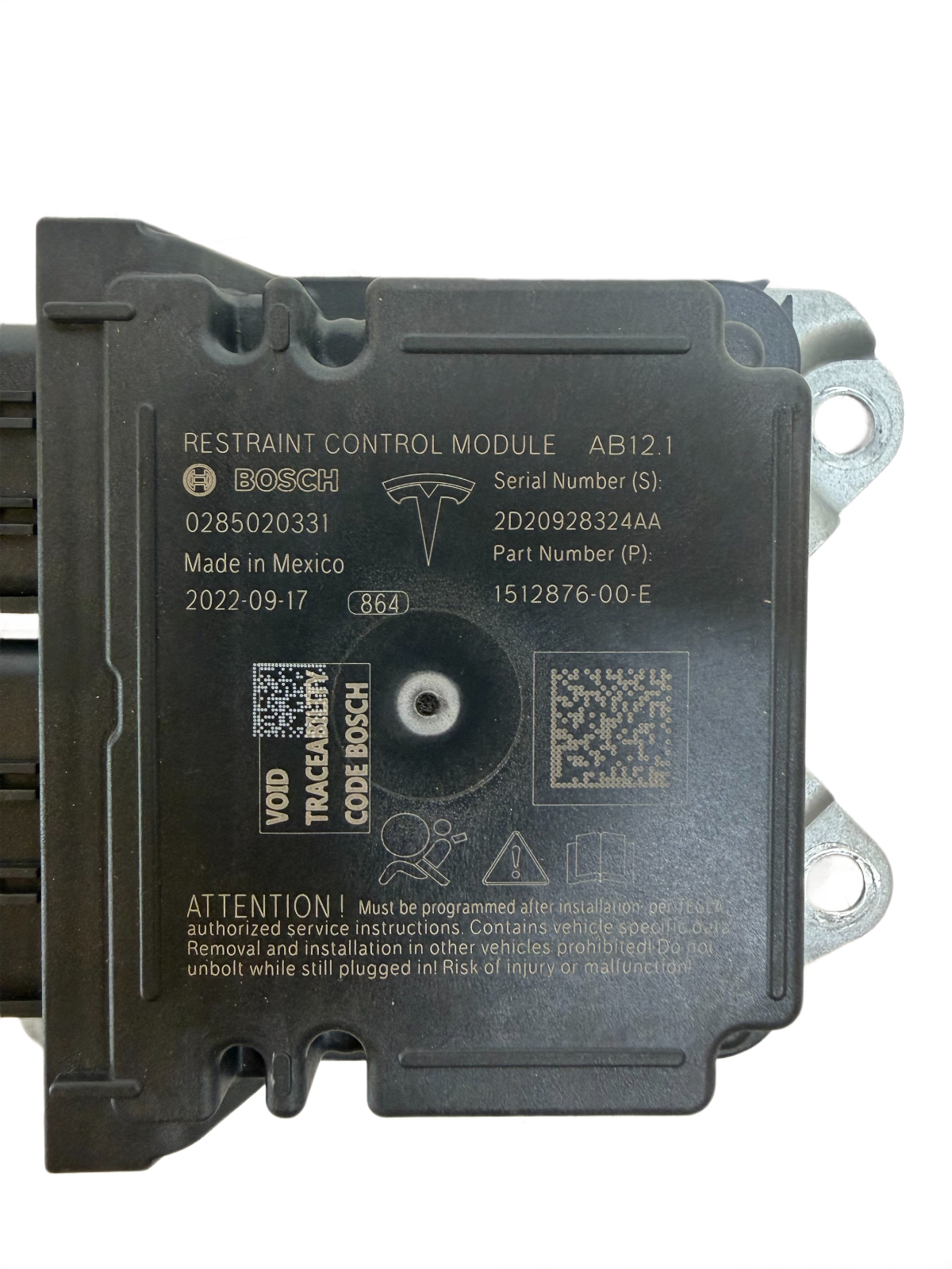 2017 - 2023 TESLA MODEL 3 RESTRAINT DIAGNOSTIC COMPUTER MODULE OEM, 1512876-00-E