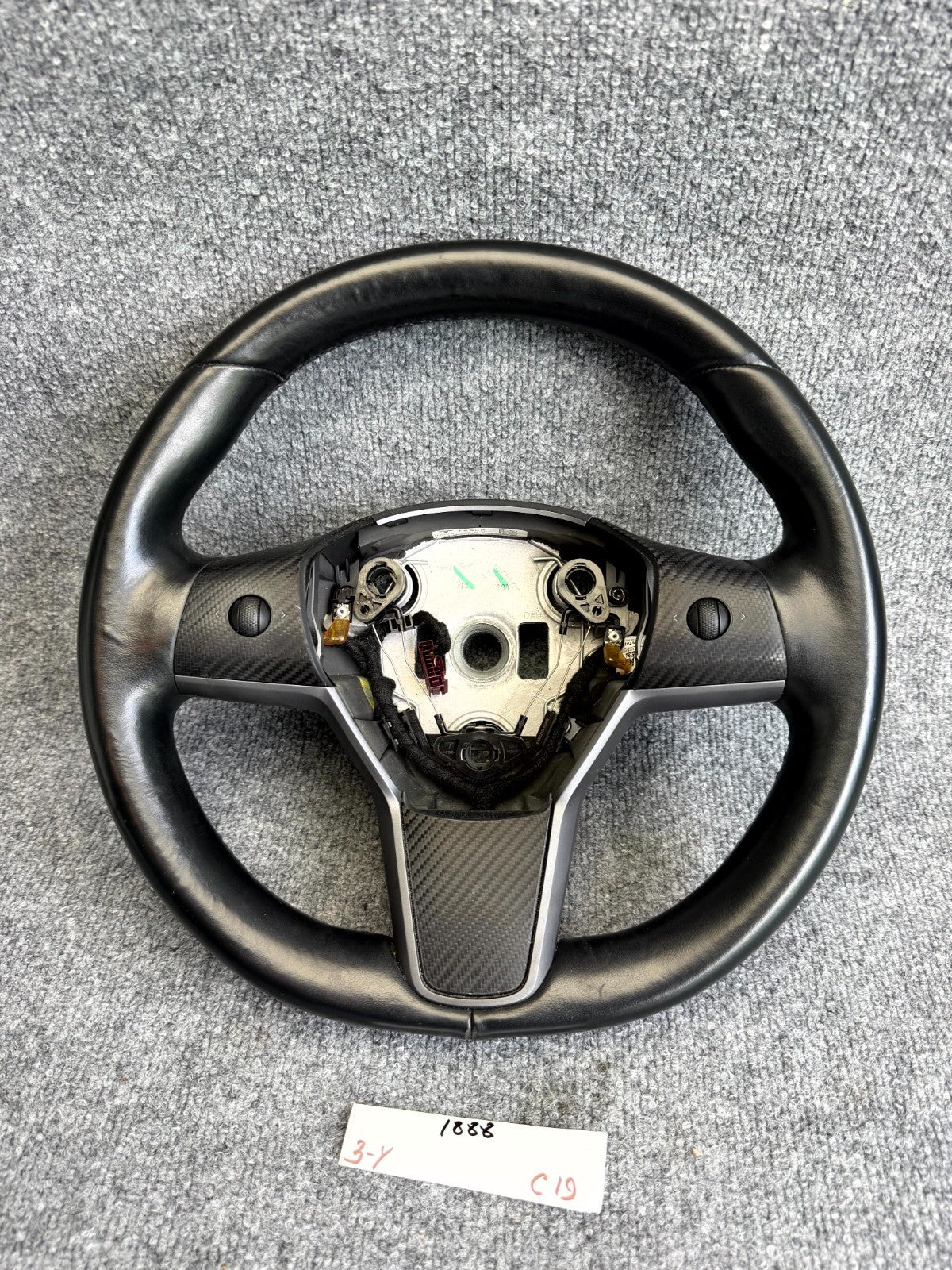 2017-2023 TESLA MODEL 3/Y HEATED LEATHER STEERING WHEEL BLACK OEM, 1490214-00-B