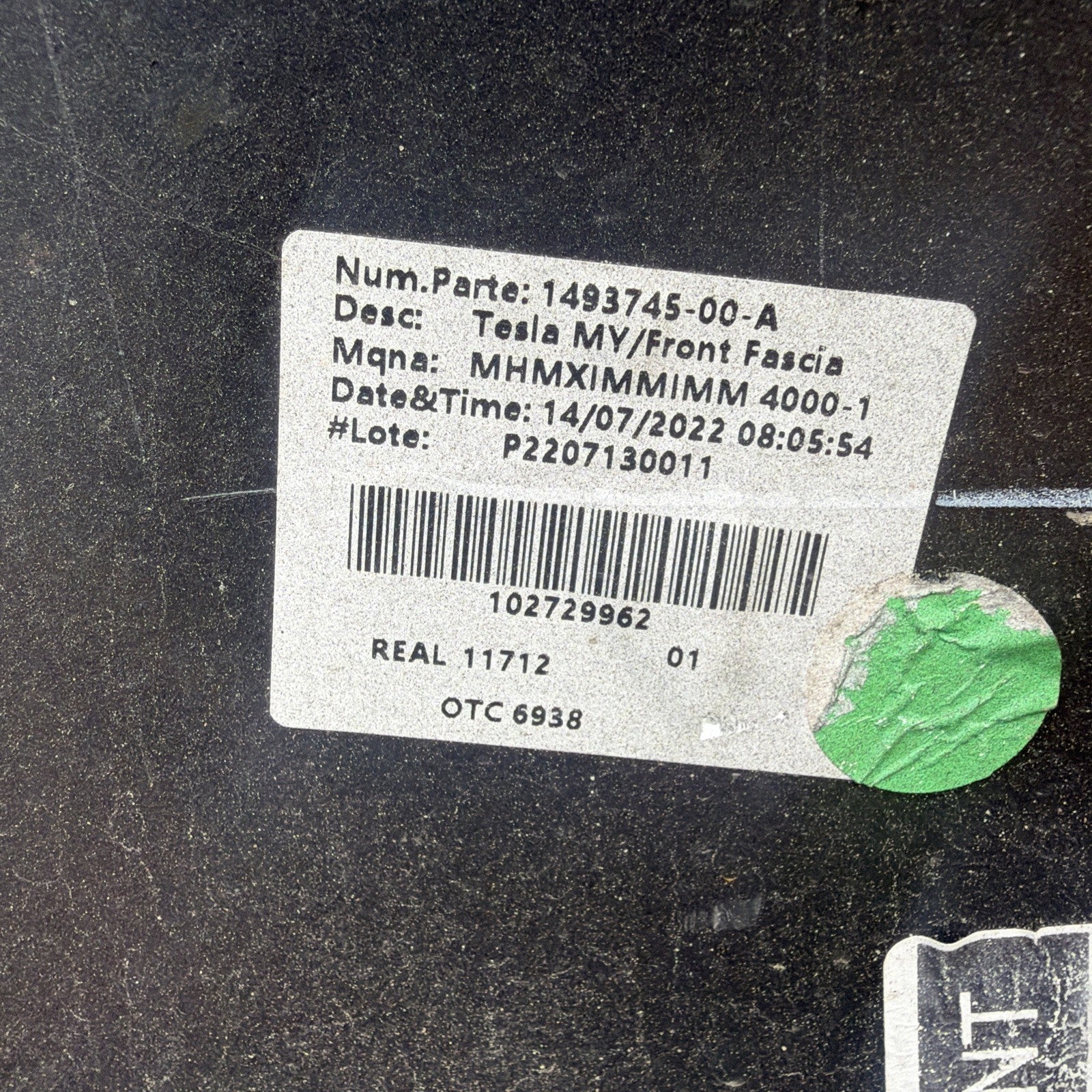 20-22 Model Y Front Bumper Cover Gray w/ Sensor Holes -  PMNG OEM 1606844-17-A