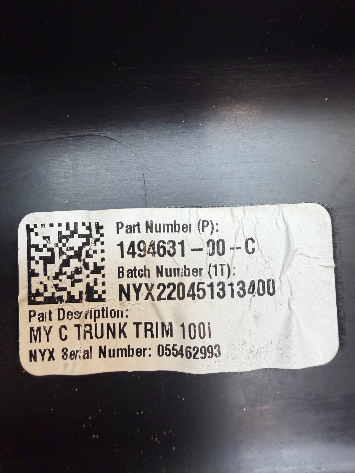 2016 - 2020 Tesla Model Y Lower Trunk Trim Molding Sill 1494631-00-C
