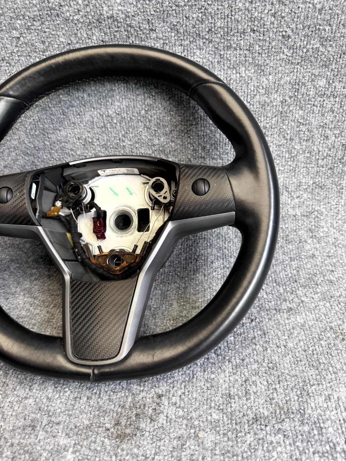2017-2023 TESLA MODEL 3/Y HEATED LEATHER STEERING WHEEL BLACK OEM, 1490214-00-B