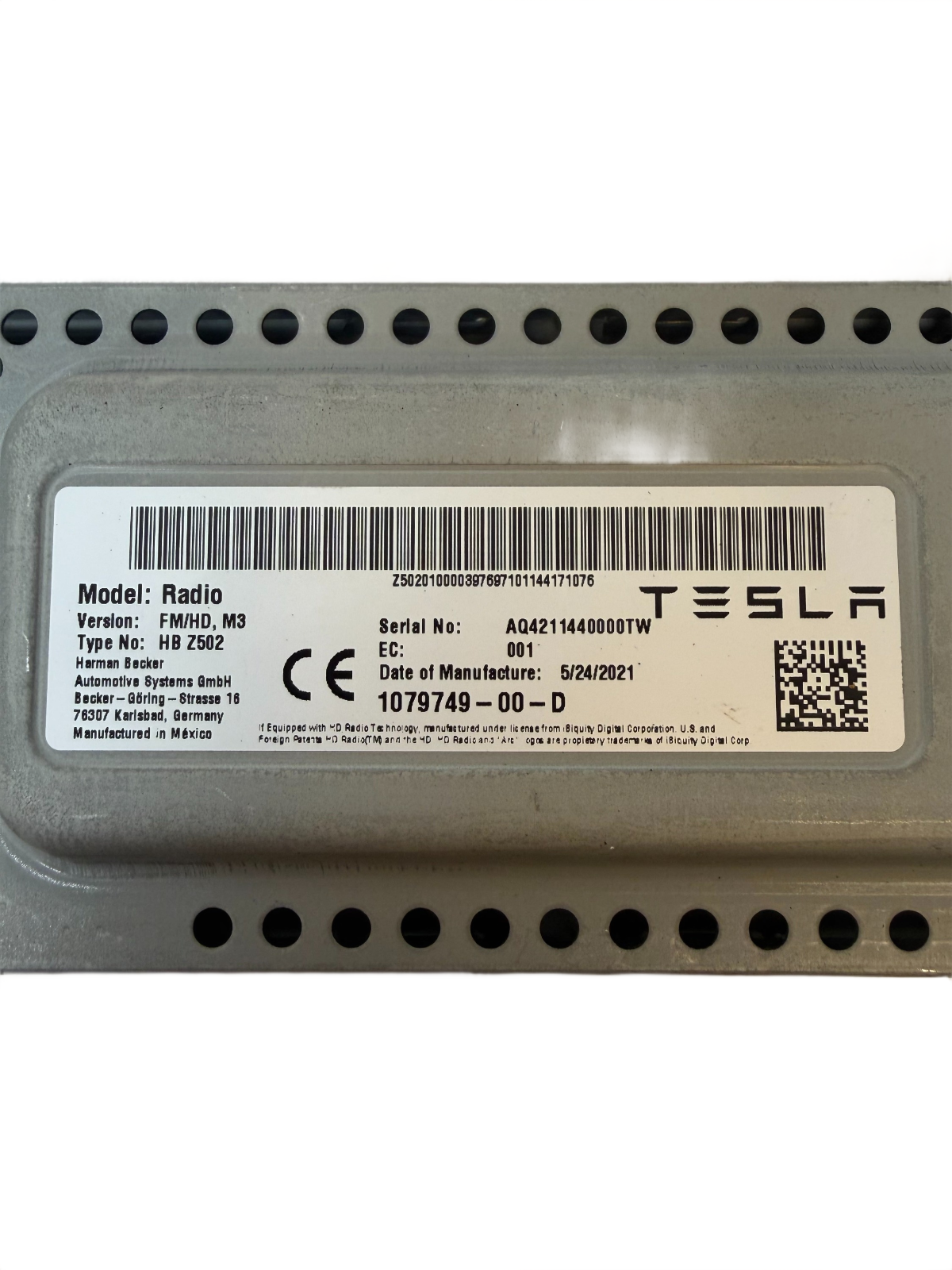 2017-2023 Tesla Model 3 FM HD Radio Receiver Control Module OEM 1079749-00-D