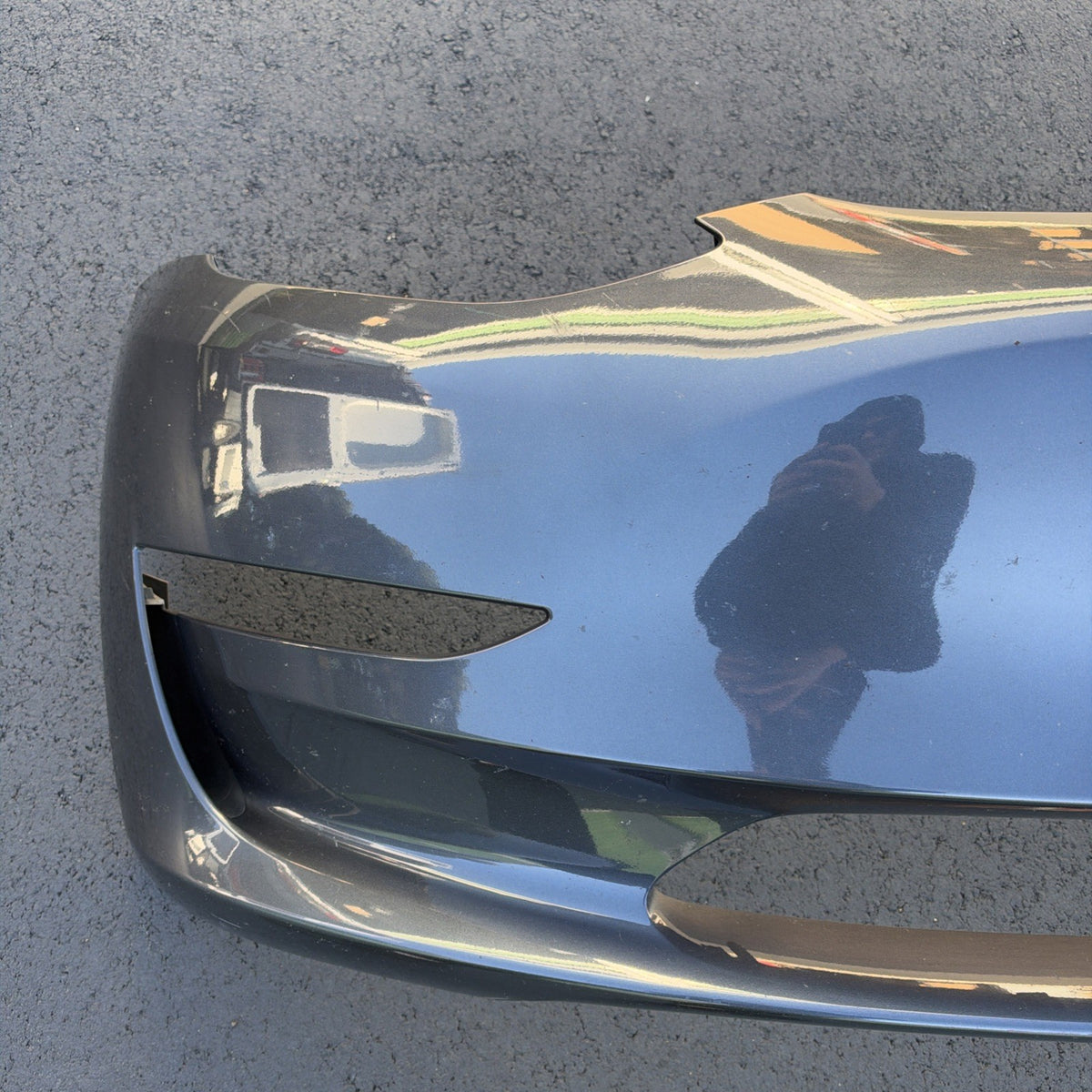 2022 2023 Tesla Model 3 oem Front Bumper Cover No Sensor Hole w/ Tow Cap Gray