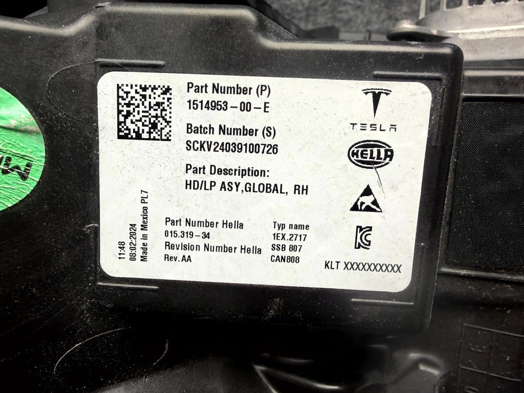 ♦️2021–2023 TESLA MODEL 3 FRONT RIGHT HEADLIGHT ASSEMBLY OEM, 1514953-00-E