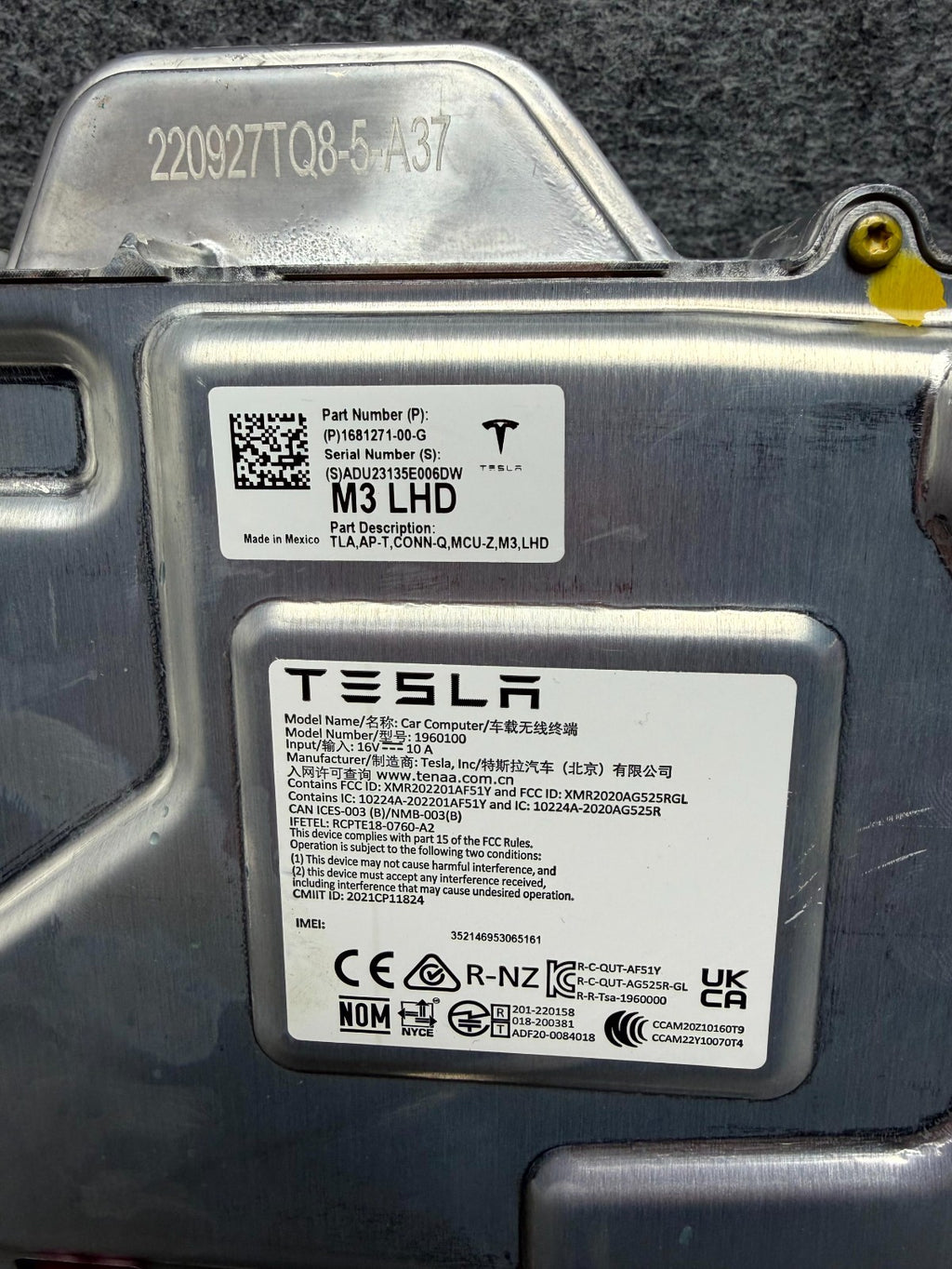 ♦️2017-2023 TESLA MODEL 3 MEDIA COMPUTER CONTROL MODULE AUTOPILOT OEM, 168127100