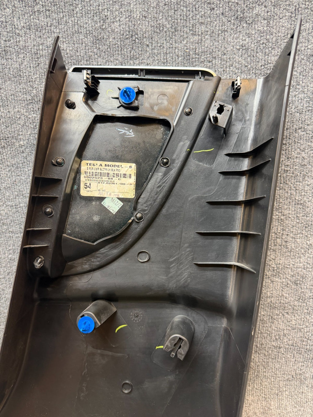 12-15 Tesla Model S Driver Side Lower Center B-Pillar Trim Panel 1002523-08-C