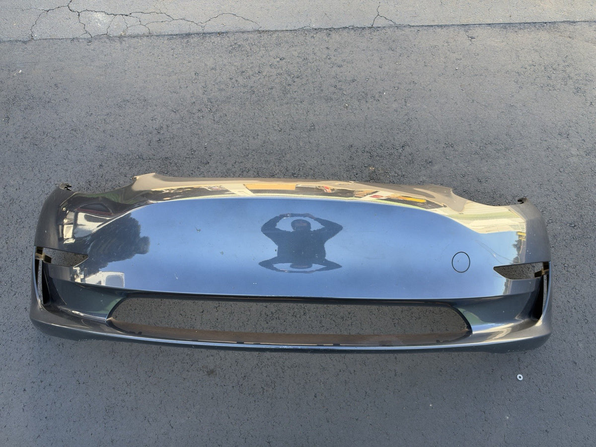 2022 2023 Tesla Model 3 oem Front Bumper Cover No Sensor Hole w/ Tow Cap Gray