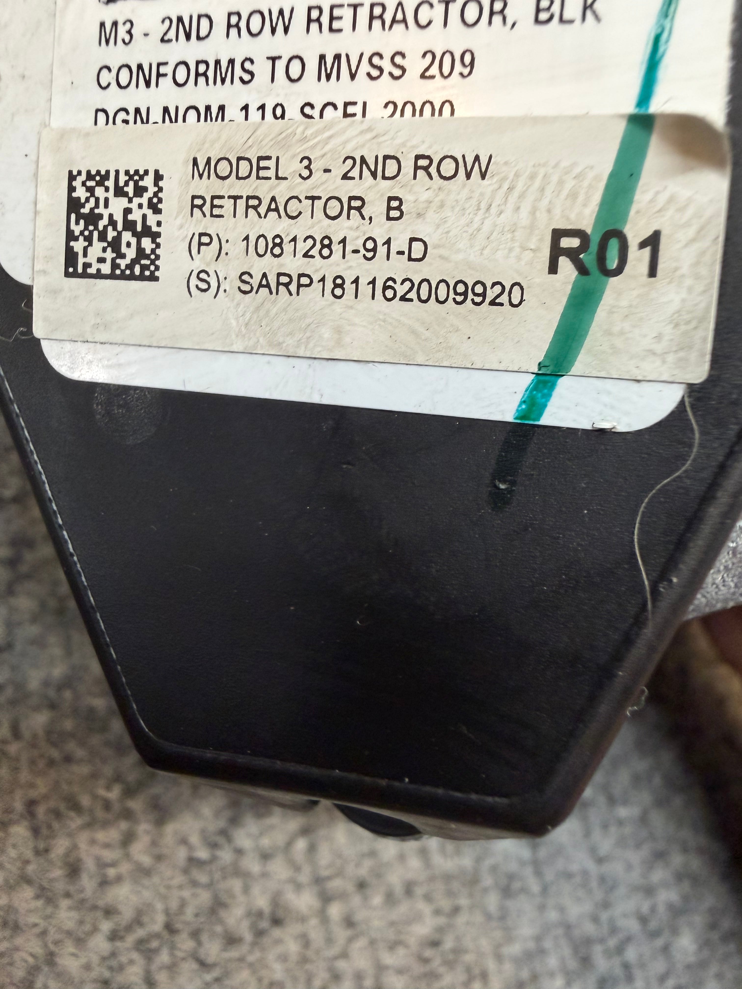 2017-2023 TESLA MODEL 3 REAR RIGHT / LEFT SEAT BELT RETRACTOR OEM 1081281-91-D
